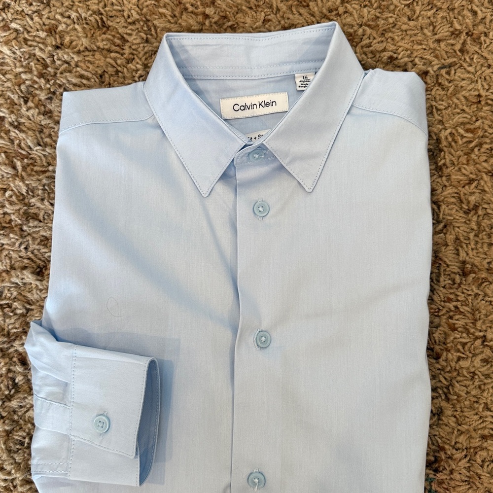 Calvin Klein Big Boys Slim Fit Solid Stretch Poplin Dress Shirt Size 16